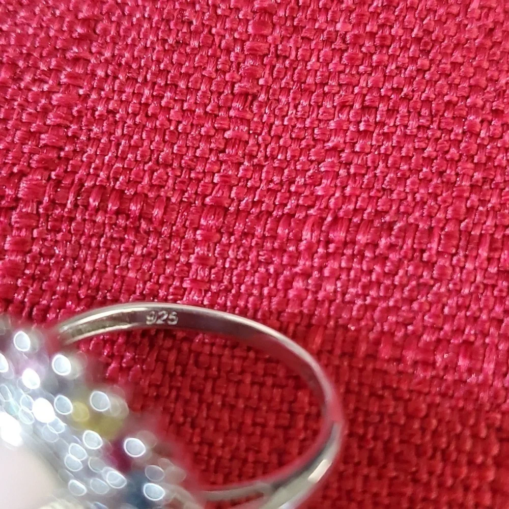 Ethiopian Welo opal, multi Sapphire, & Zircon Halo Cocktail Ring Platinum Plated